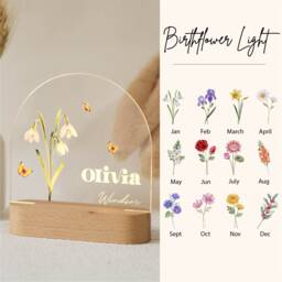 Personalized Birth Month Flower Acrylic Night Light, Boho Led Custom Name, Nursery Decor, Baby Shower Gift, Christmas Gift - thumbnail 1