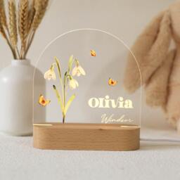 Personalized Birth Month Flower Acrylic Night Light, Boho Led Custom Name, Nursery Decor, Baby Shower Gift, Christmas Gift - thumbnail 3