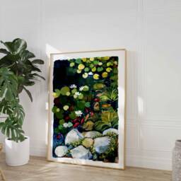 Koi Fish Pond Art Print Vibrant Lotus, Summer Wall Decor - thumbnail 2