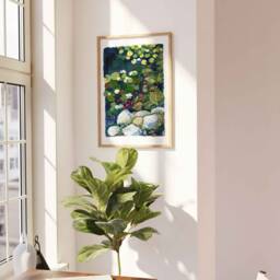 Koi Fish Pond Art Print Vibrant Lotus, Summer Wall Decor - thumbnail 3