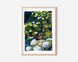 Koi Fish Pond Art Print Vibrant Lotus, Summer Wall Decor - thumbnail 1