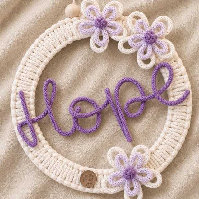 Personalized Knitted Wire Name & Macramed Floral Hoop, For Bedroom, Or Nursery Wall Decor - image 1