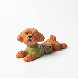 Hand Carved Wooden Poodle Figurine, Whimsical Dog in Green Sweater, Rustic Pet Memorial Art, Unique Gift For Lovers & Moms - thumbnail 2