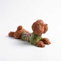 Hand Carved Wooden Poodle Figurine, Whimsical Dog in Green Sweater, Rustic Pet Memorial Art, Unique Gift For Lovers & Moms - thumbnail 3