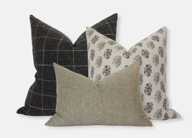 Neutral Sofa Pillow Set Of 3, Throw Set, Charcoal Cream Brown Combination, Pillows For Couch -- Eyla - image 1