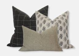 Neutral Sofa Pillow Set Of 3, Throw Set, Charcoal Cream Brown Combination, Pillows For Couch -- Eyla - thumbnail 1