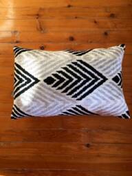 Black Velvet Ikat Pillow Cover Handwoven Silk Accent Cushion - thumbnail 1