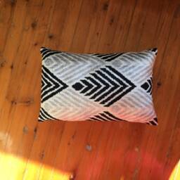 Black Velvet Ikat Pillow Cover Handwoven Silk Accent Cushion - thumbnail 3
