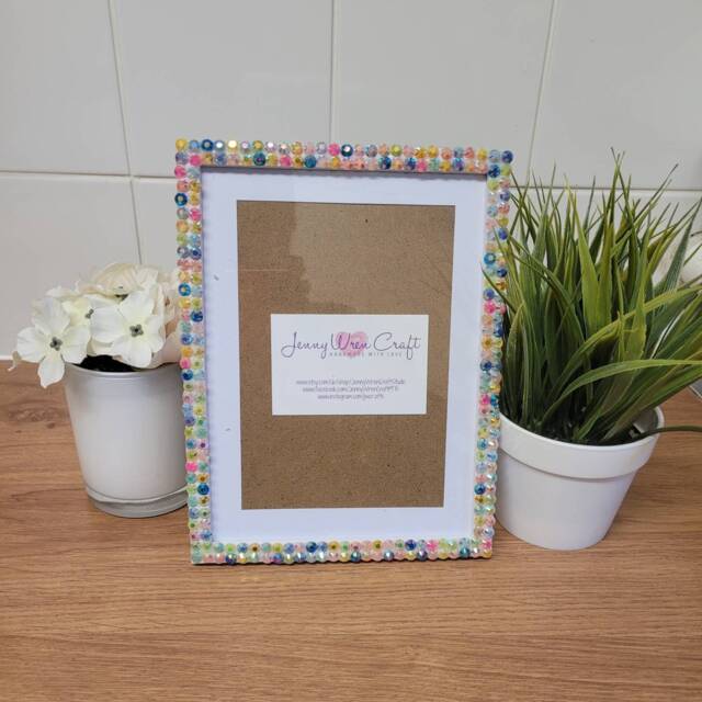 Colourful Iridescent Rhinestone Photo Frame 5 X 7 Inches With Border, 8 6 Without Border - image 1
