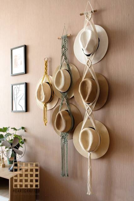 Macrame Hat Holder, Hanger For Wall, Cowboy Hat, Gift Dad, Handmade Furniture, Boho Home Decor, Hat Stand, Valentine Her H01 - image 1