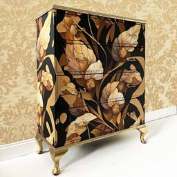 Handmade Antique Chest Of Drawers Gold Leaf Floral Painted Vintage Furniture - thumbnail 2