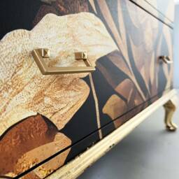 Handmade Antique Chest Of Drawers Gold Leaf Floral Painted Vintage Furniture - thumbnail 3
