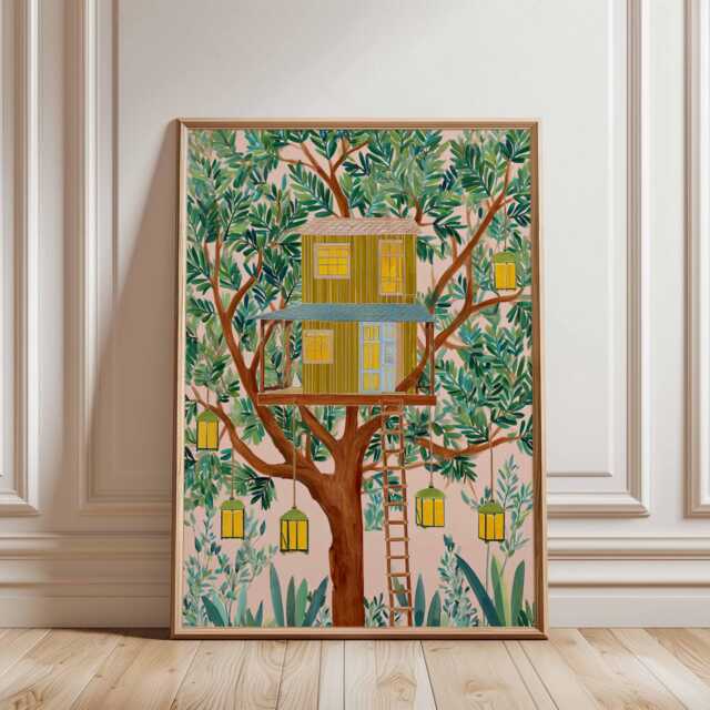 Tree House Poster, Forest Wall Art Print, Adventure Decor, Kids Room Gift, Nature Print - image 1