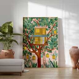 Tree House Poster, Forest Wall Art Print, Adventure Decor, Kids Room Gift, Nature Print - thumbnail 2