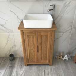 Solid Oak Bathroom Vanity With Ceramic Basin - Slimline Cabinet - thumbnail 2