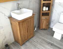Solid Oak Bathroom Vanity With Ceramic Basin - Slimline Cabinet - thumbnail 1
