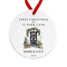 First Christmas At Your New Home Decoration - Personalised Names & Address Ornament Black Door Ceramic Bauble Housewarming Gift - thumbnail 3