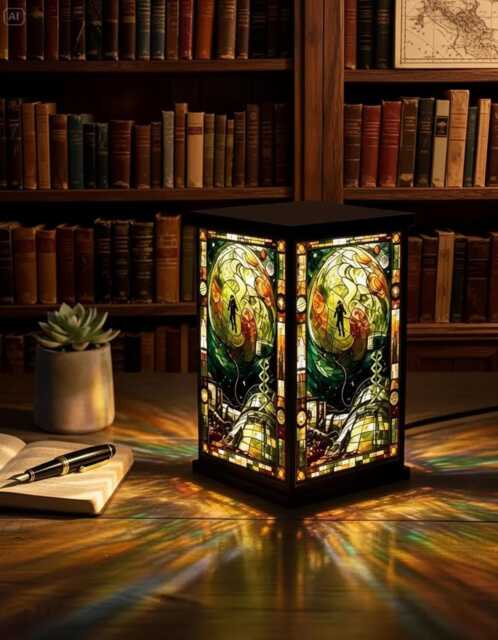 Project Hail Mary Faux Stained Glass Lantern, Sci Fi Space Resin Lamp, Astronaut Night Light, Unique Book Lover Gift - image 1
