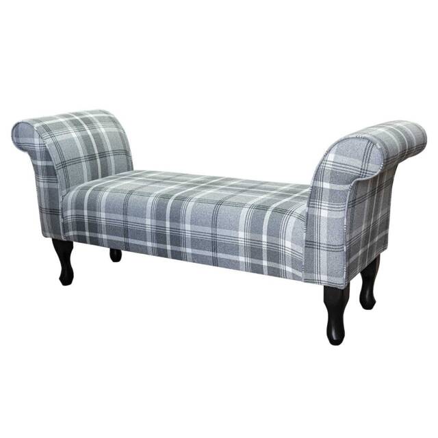 Grey Tartan Medium Window Seat - Plaid Check Bed End Bench Handmade in Britain - image 1