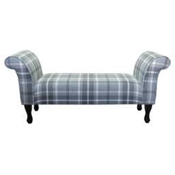 Grey Tartan Medium Window Seat - Plaid Check Bed End Bench Handmade in Britain - thumbnail 2