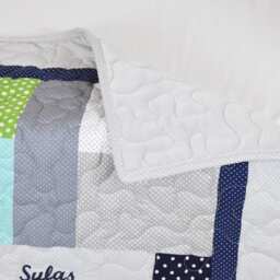 Elephant Quilt, Sports Baby Boy Blanket, Football Crib Bedding, Mint Navy Gray White - thumbnail 3