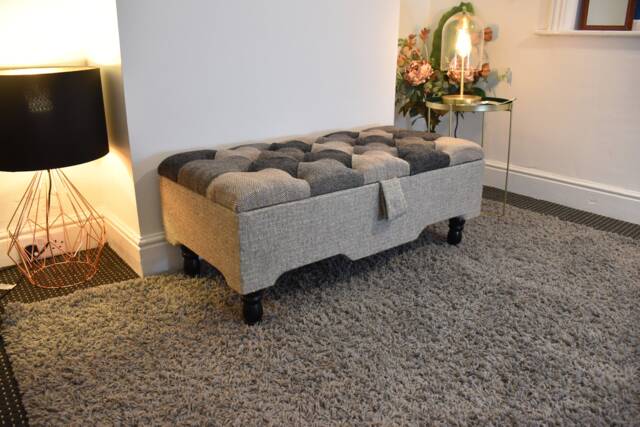 Handmade Patchwork Tweed Ottoman With Storage - Real Fabric, Handcrafted, Multi-Functional Footstool Bench Brand New - image 1