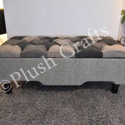Handmade Patchwork Tweed Ottoman With Storage - Real Fabric, Handcrafted, Multi-Functional Footstool Bench Brand New - thumbnail 2