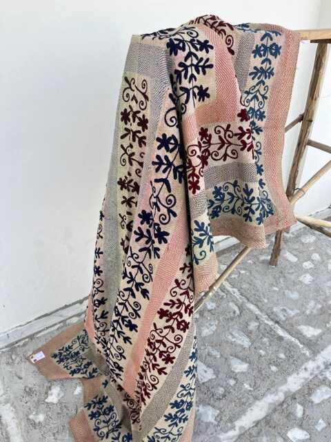 Handcrafted Cotton Kantha Suzani Quilt - Traditional Handmade Reversible Boho Bedspread With Floral Embroidery Design - image 1