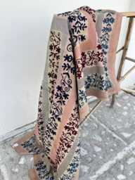 Handcrafted Cotton Kantha Suzani Quilt - Traditional Handmade Reversible Boho Bedspread With Floral Embroidery Design
