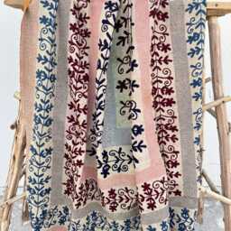 Handcrafted Cotton Kantha Suzani Quilt - Traditional Handmade Reversible Boho Bedspread With Floral Embroidery Design - thumbnail 2