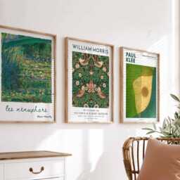 Green Art Poster Set Of 3 - Monet Water Lilies, William Morris Strawberry Thief Floral Print, Paul Klee Abstract Wall Art, Nature Gift - thumbnail 3