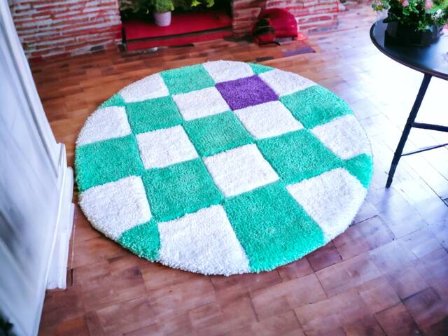 Round Living Room Rug. Mint Green & White Purple Home Decor. Bathroom Personalized Gifts - image 1