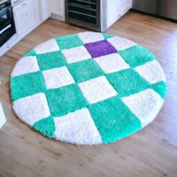 Round Living Room Rug. Mint Green & White Purple Home Decor. Bathroom Personalized Gifts - thumbnail 2