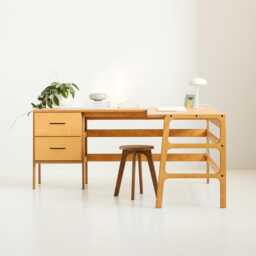 L-Shaped Wooden Desk Mid-Century Modern Corner Desk, Handmade Furniture, Desk With Storage - thumbnail 1
