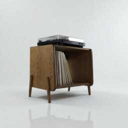 Oak Veneer Record Player Stand - Mid Century Vinyl Storage Cabinet - thumbnail 2