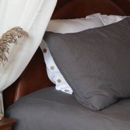 Gray Linen Pillowcase, Stonewashed European Bedding, Organic Pillow Cover - thumbnail 2
