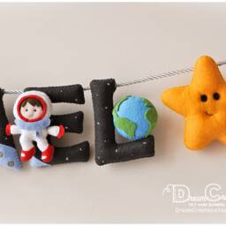 Nursery Boy Decor, Outer Space Name Banner, Astronaut Baby Crib Sign, Personalized Gift, Shower Wall Art - thumbnail 3
