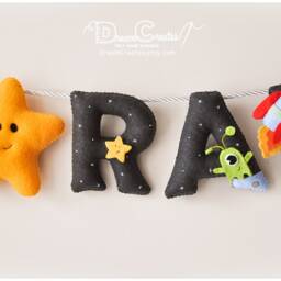 Nursery Boy Decor, Outer Space Name Banner, Astronaut Baby Crib Sign, Personalized Gift, Shower Wall Art - thumbnail 2