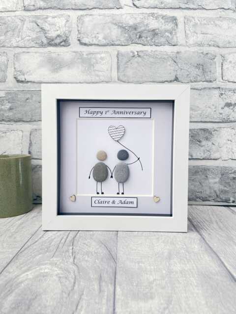 1st Anniversary Gift, Wedding Gifts, Paper Personalised Pebble Art Gift For Husband Wife - image 1