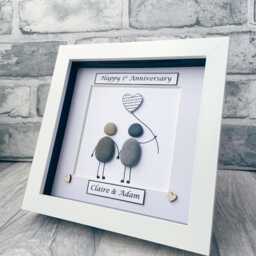 1st Anniversary Gift, Wedding Gifts, Paper Personalised Pebble Art Gift For Husband Wife - thumbnail 3