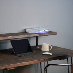 Rustic Monitor Stand For Desk - Handmade Wooden Riser Better Viewing Angle. Shelf Home Office Desk. Speakers - thumbnail 3
