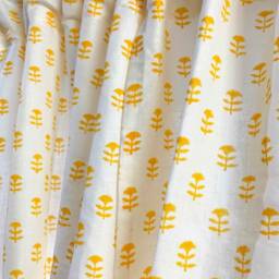 Yellow Floral Hand Block Printed Organic Cotton Curtains, Set Of 2 - thumbnail 2