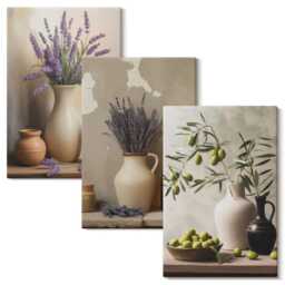 Canvas Art Set Of 3 - Flowers in Vases, Olives & Natural Decorations, Beige Wall Art, Plants Hanging Piece - thumbnail 2