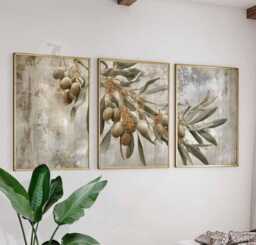 Set Of 3 Olive Branch Prints, Rustic Botanical Wall Art, Mediterranean Kitchen Posters, Vintage Style Home Decor - thumbnail 1