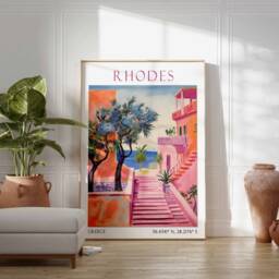Rhodes Travel Print, Poster, Greece Wall Art, Landscape Greek Decor, Vintage Art - thumbnail 3