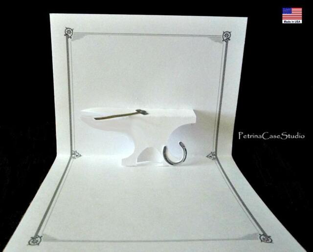 Anvil Pop-Up Card 3D -Design 1335 With Farrier Blacksmith Tool & Horse Shoe - image 1