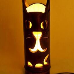 Handmade Bamboo Cat Table Lamp Nursery Decor - thumbnail 2