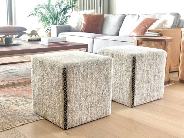 Handwoven Turkish Hemp Square Pouf Vintage Ottoman Cube - 18x18x18'' - image 1