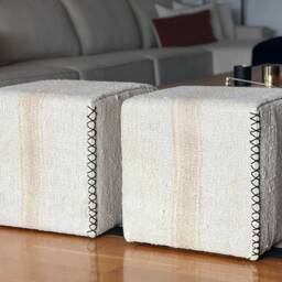 Handwoven Turkish Hemp Square Pouf Vintage Ottoman Cube - 18x18x18'' - thumbnail 2