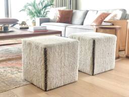 Handwoven Turkish Hemp Square Pouf Vintage Ottoman Cube - 18x18x18''